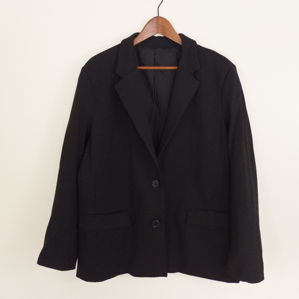 LEZE the Label Penelope Black Single Breasted Knit Blazer XL Sustainable Minimal
